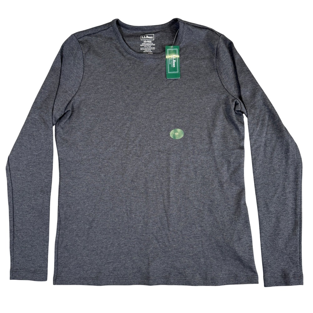 NWT LL Bean Womens XS Supima Cotton Long Sleeve T-Shirt Charcoal Gray 207240 NEW